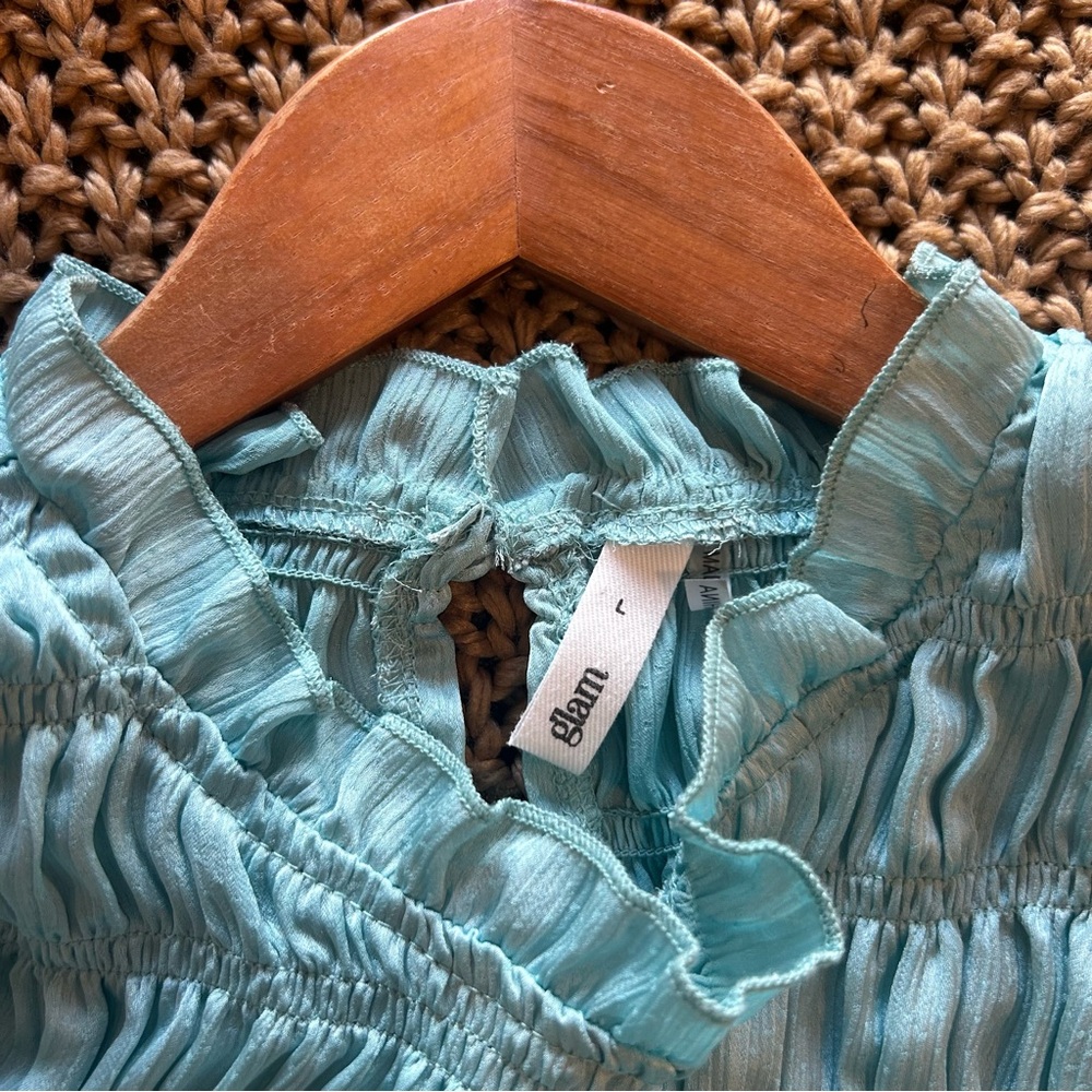 Glam Light Blue Ruffled Blouse - Picture 5 of 5